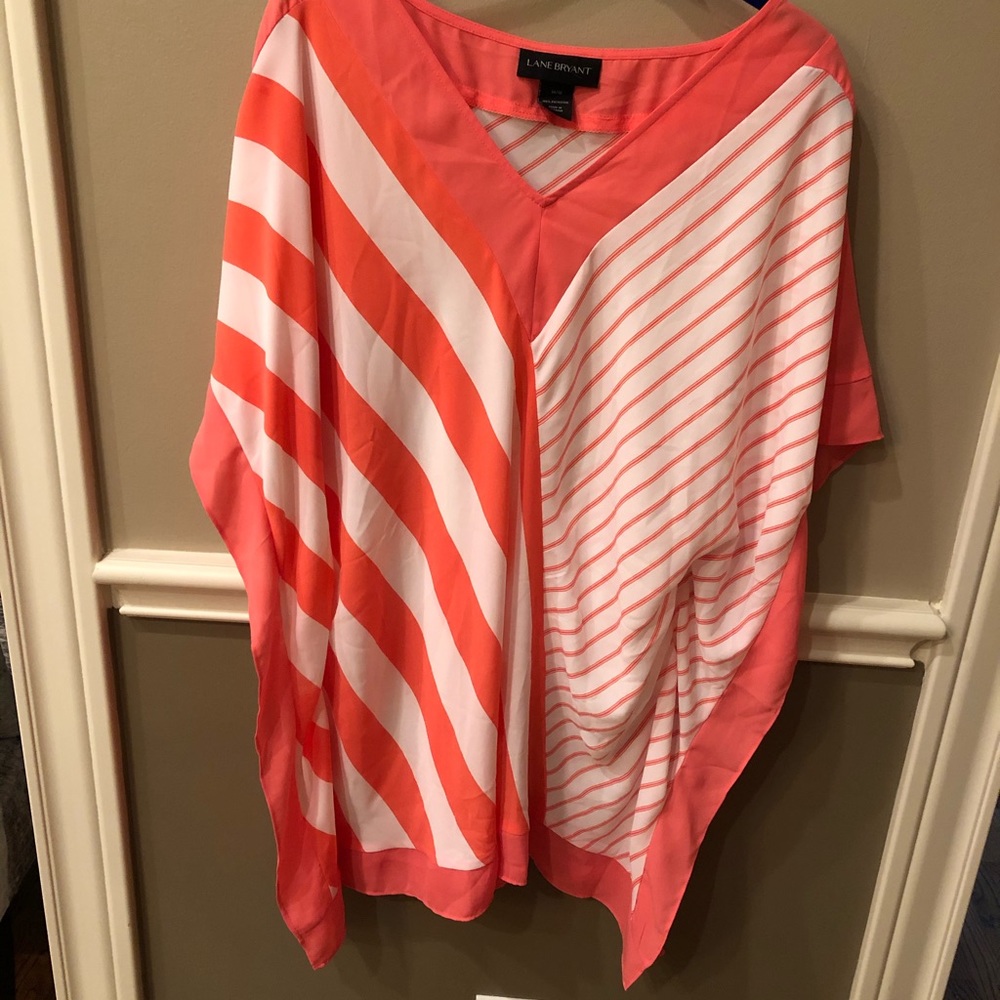 Blouse orange/white diag stripes-VERY COMFORTABLE